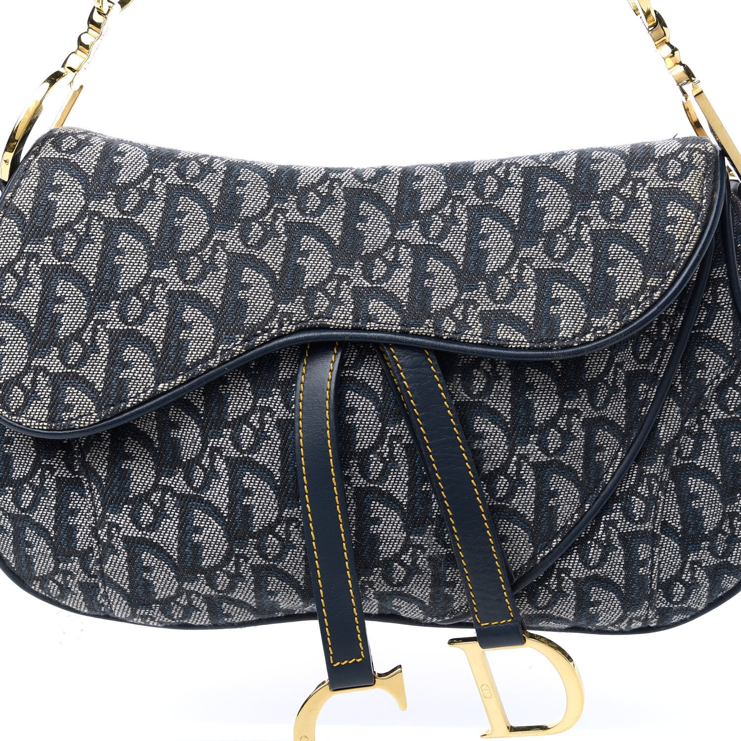 Christian Dior Monogram Double Saddle Bag Navy Blue 10 of 12