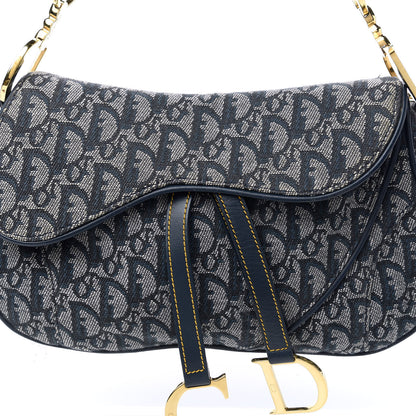 Christian Dior Monogram Double Saddle Bag Navy Blue 10 of 12