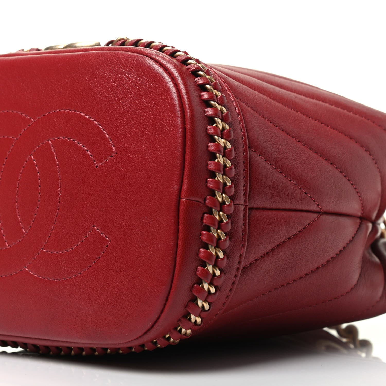 Chanel Sheepskin Chevron Quilted Small Drawstring Bag Dark Red 9 of 9