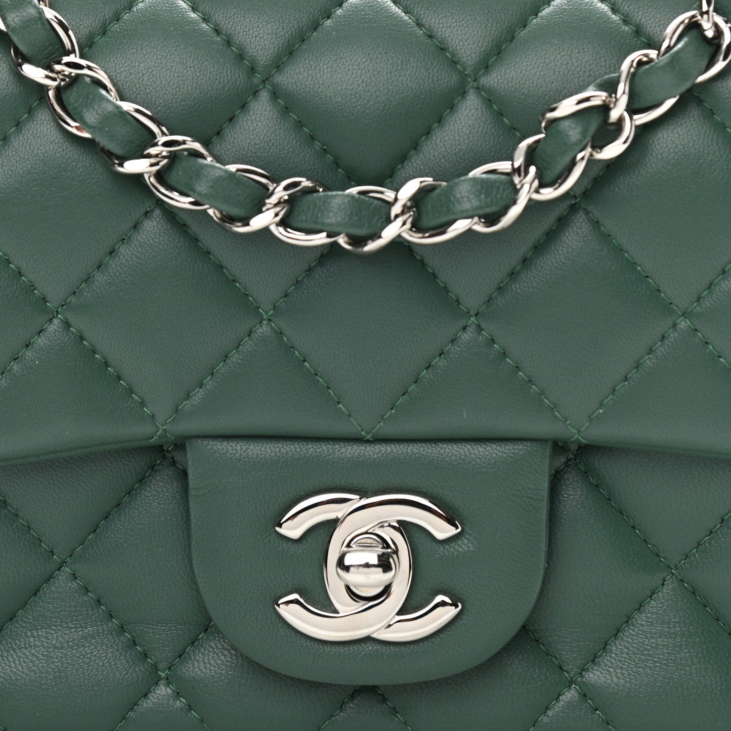 Lambskin Quilted Mini Square Flap Green
