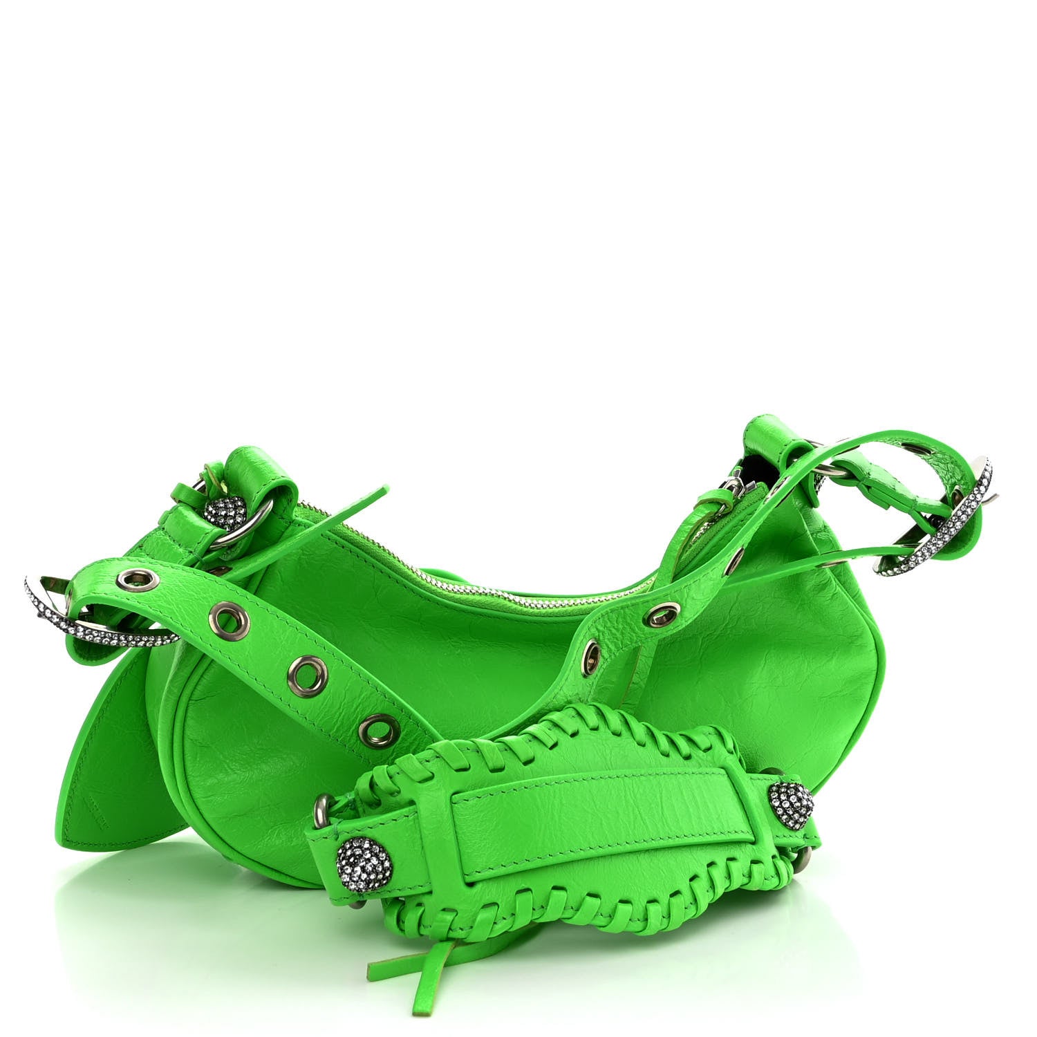 Balenciaga Agneau Arena Crystal Le Cagole Shoulder Bag XS Fluo Green 3 of 10