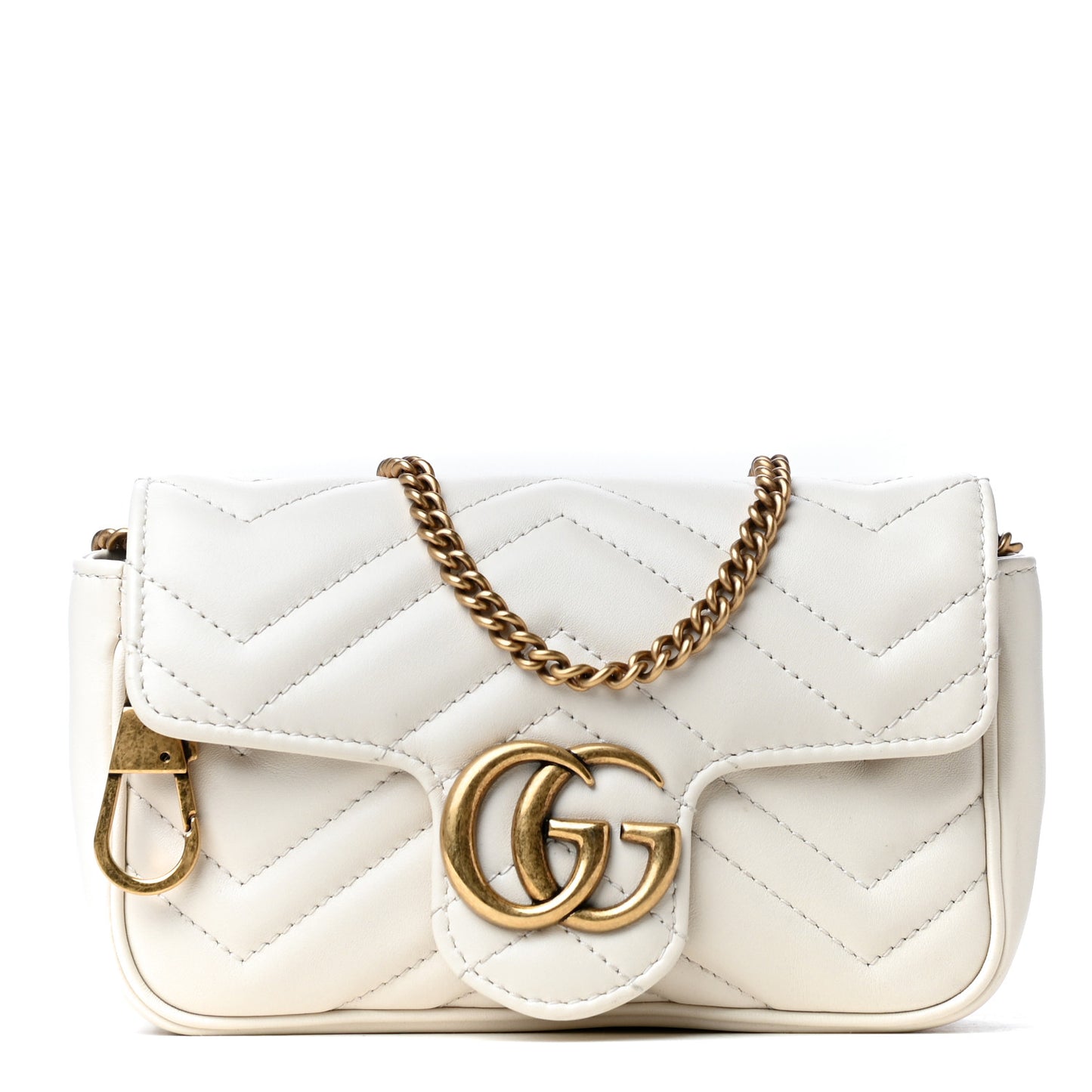 Calfskin Matelasse Super Mini GG Marmont Shoulder Bag White