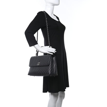 Chanel Caviar Chevron Quilted Medium Coco Handle Flap Dark Grey 2 of 15