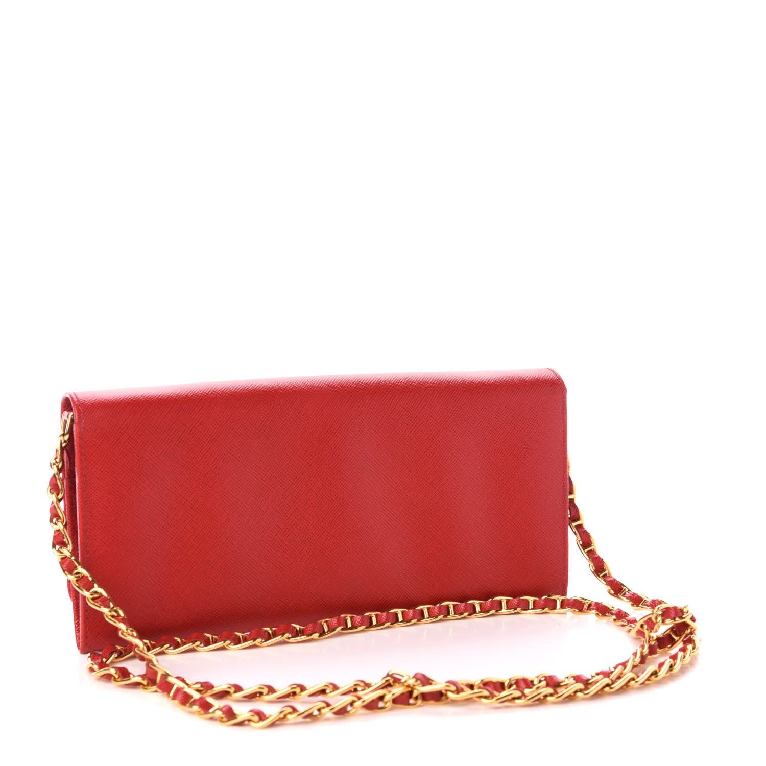 Prada Saffiano Metal Oro Chain Wallet Fuoco 3 of 10