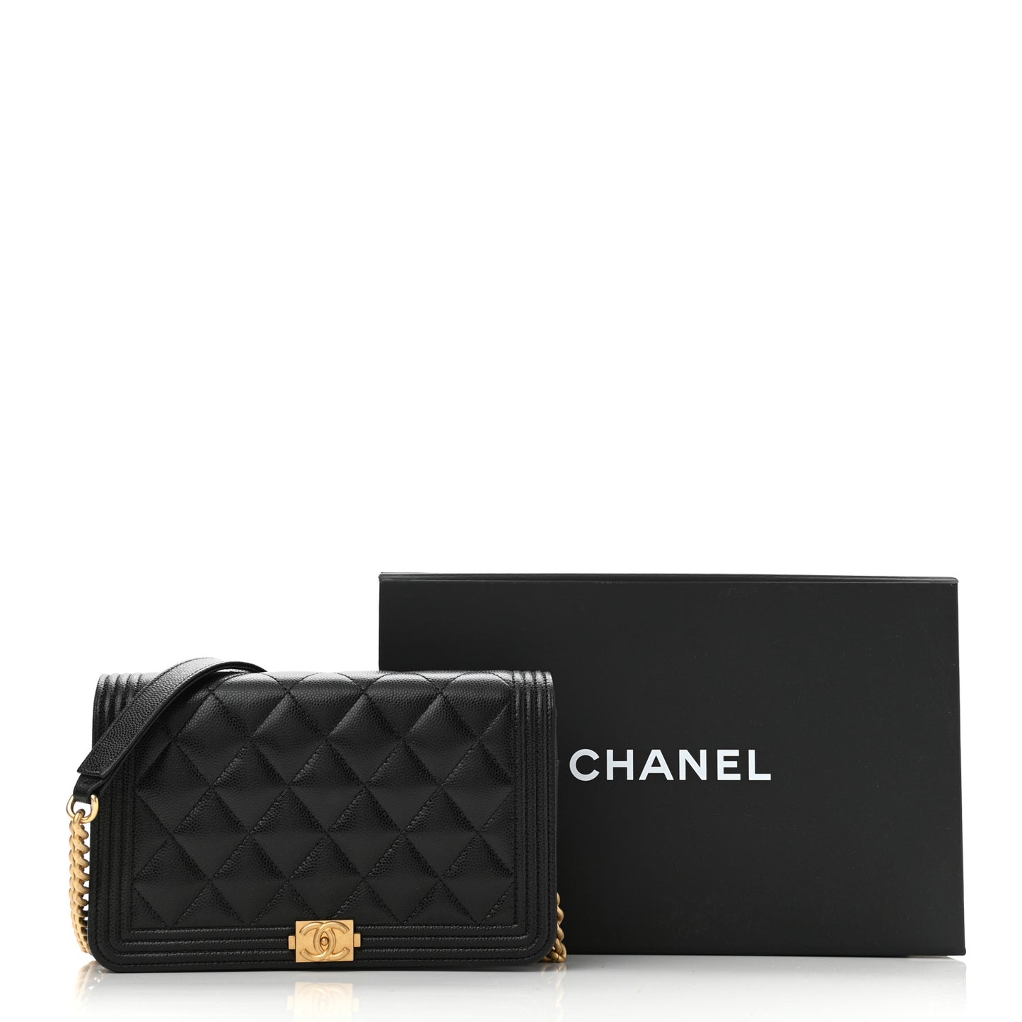 Caviar Quilted Boy Wallet On Chain WOC Black