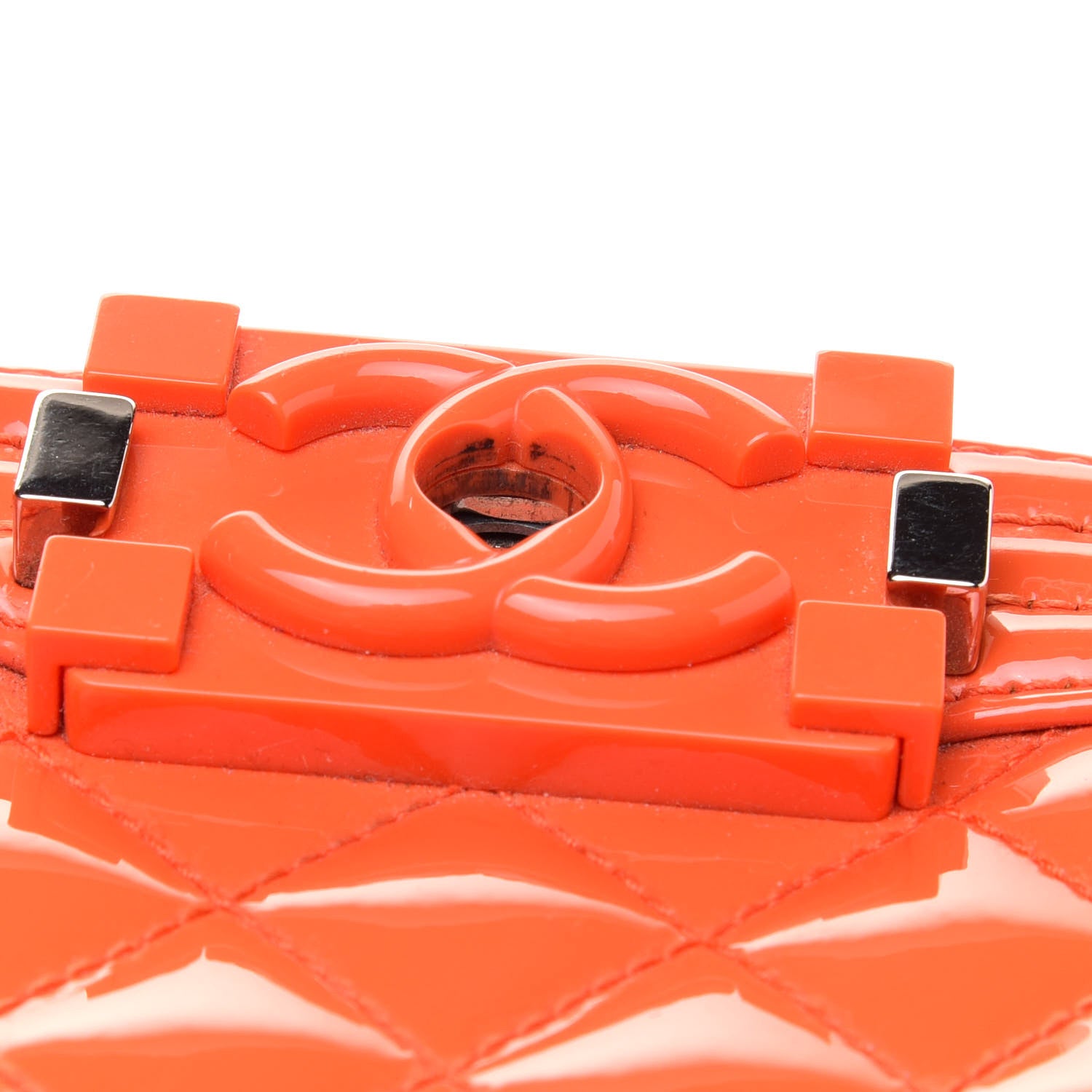 Chanel Patent Calfskin Quilted Medium Plexiglass Boy Flap Orange 12 of 15