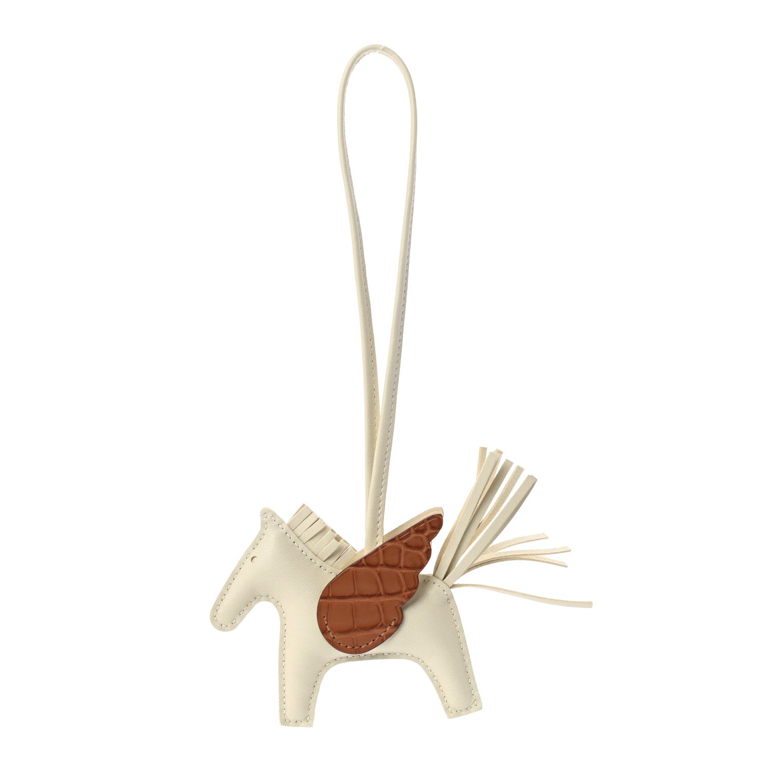 Hermes Milo Lambskin Matte Alligator Touch Grigri Rodeo Pegase Horse Bag Charm PM Craie Gold 1 of 4