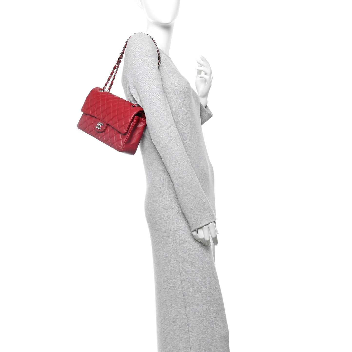 Caviar Quilted Medium Double Flap Red