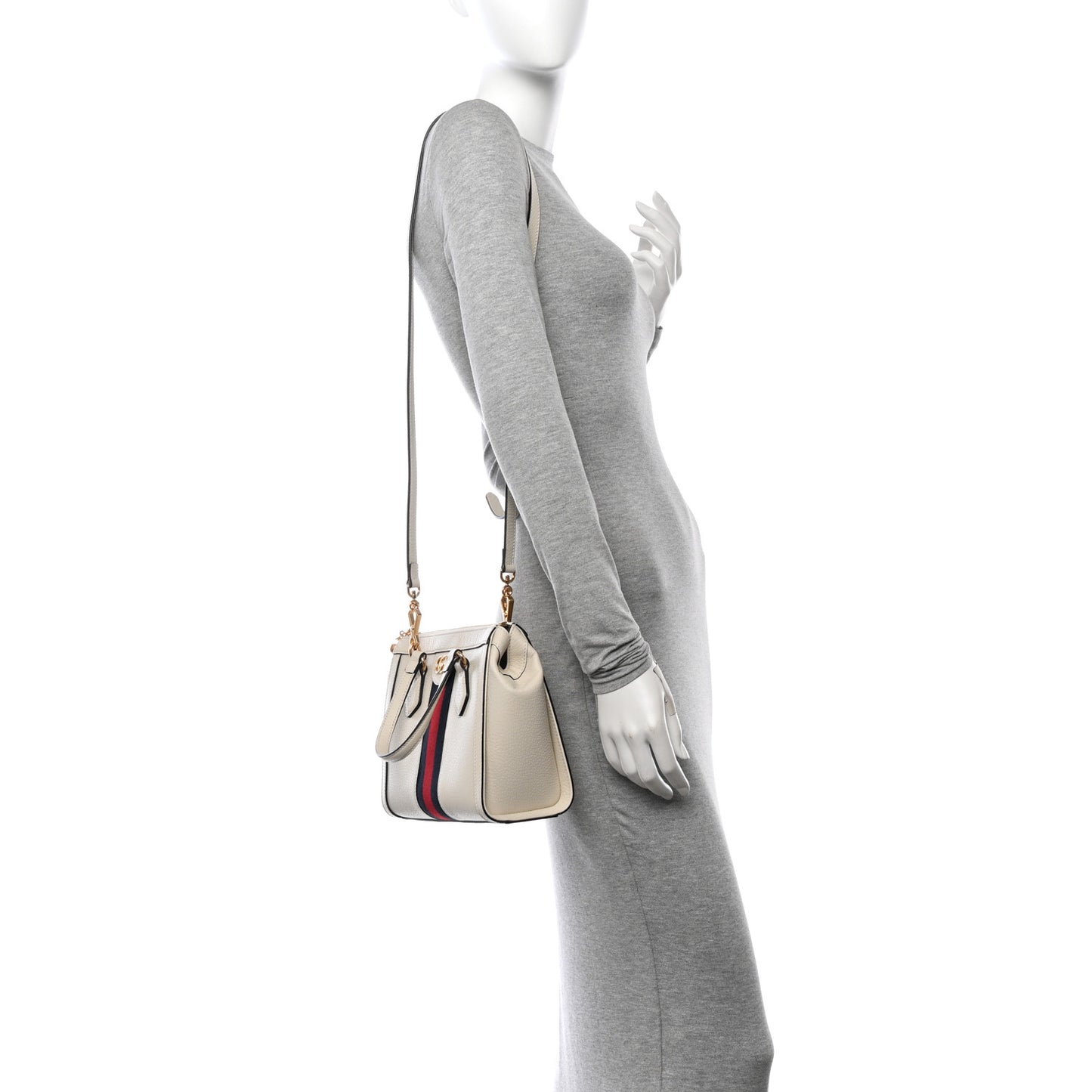 Textured Calfskin Web Small Ophidia Tote Bag Mystic White