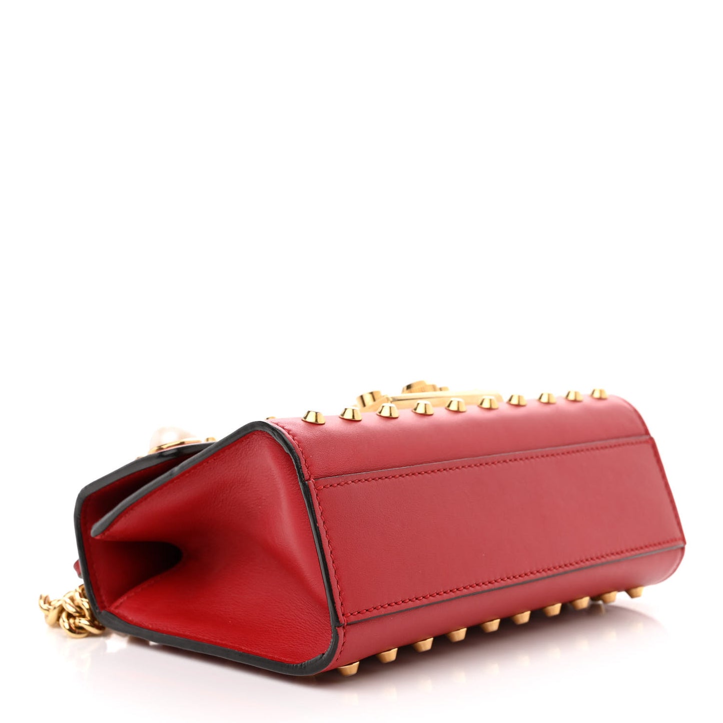 Calfskin Studded Small Padlock Shoulder Bag Hibiscus Red