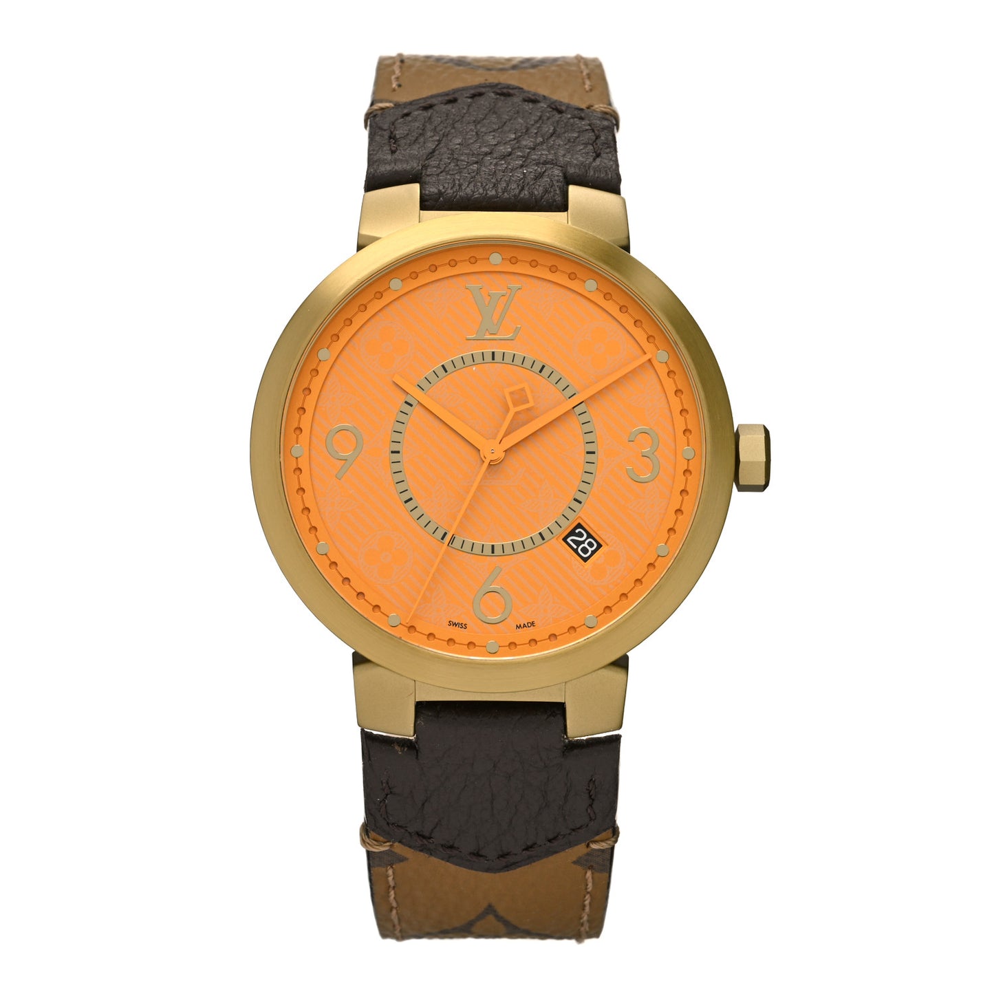 Stainless Steel Monogram 39mm Tambour Slim Quartz Watch Orange