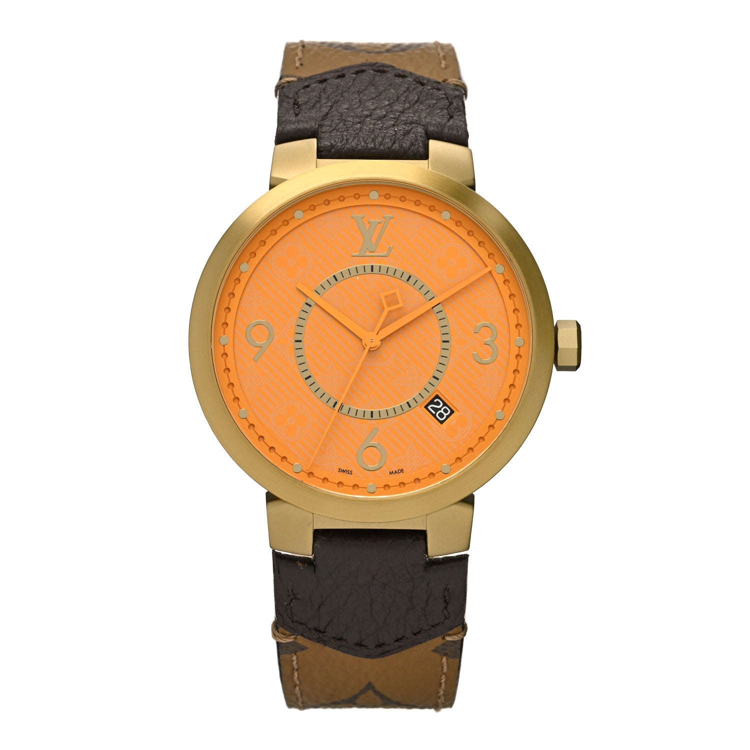 Louis Vuitton Stainless Steel Monogram 39mm Tambour Slim Quartz Watch Orange 1 of 5