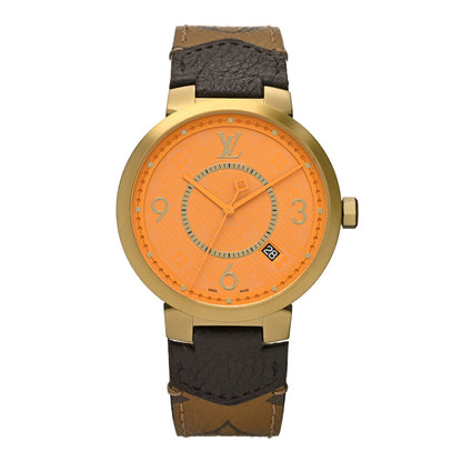 Louis Vuitton Stainless Steel Monogram 39mm Tambour Slim Quartz Watch Orange 1 of 5
