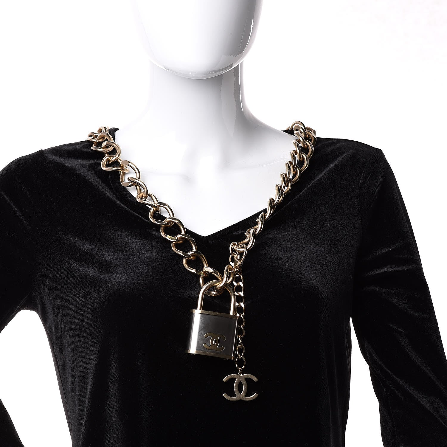 Chanel CC Oversized Padlock Necklace Gold Silver 2 of 5