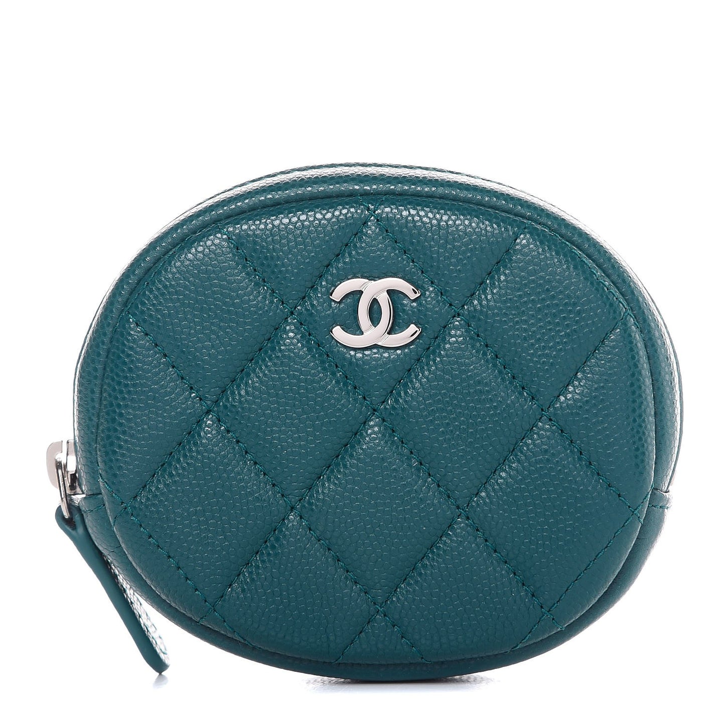 Caviar Quilted Zip Around Classic Coin Purse Dark Turquoise