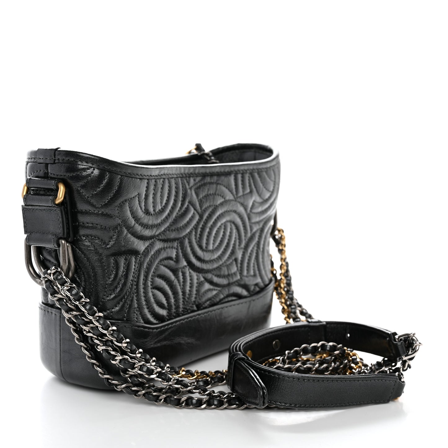 Aged Calfskin CC Quilted Small Gabrielle Hobo Black