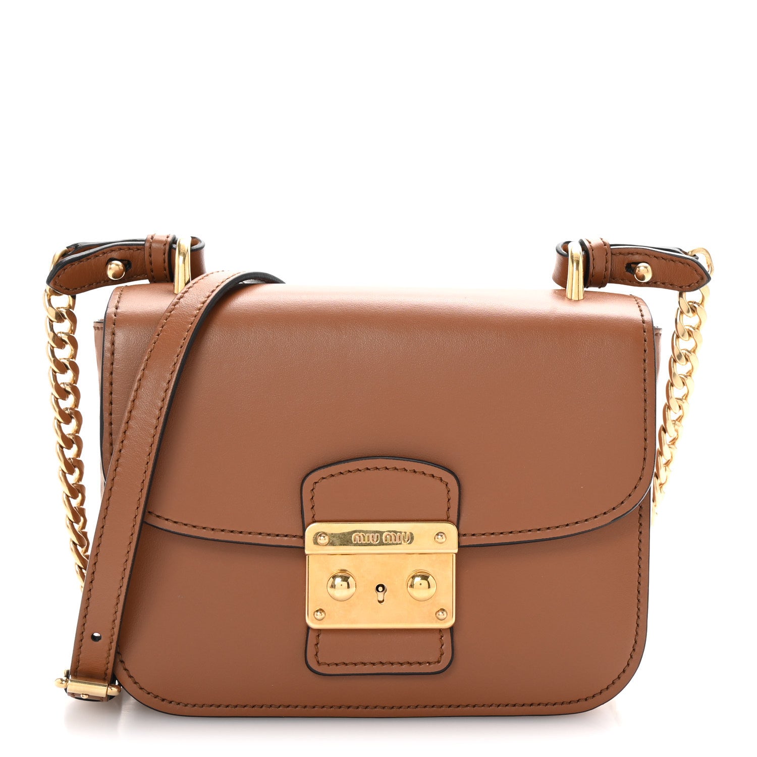 ミイ Miu Miu City Calf Lock Shoulder Bag Cognac 1718618 – FASHIONPHILE