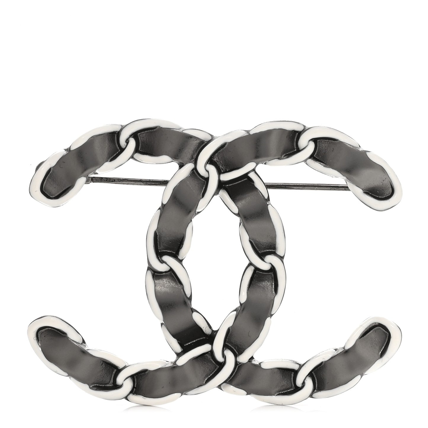 Lambskin Chain CC Brooch Ruthenium White