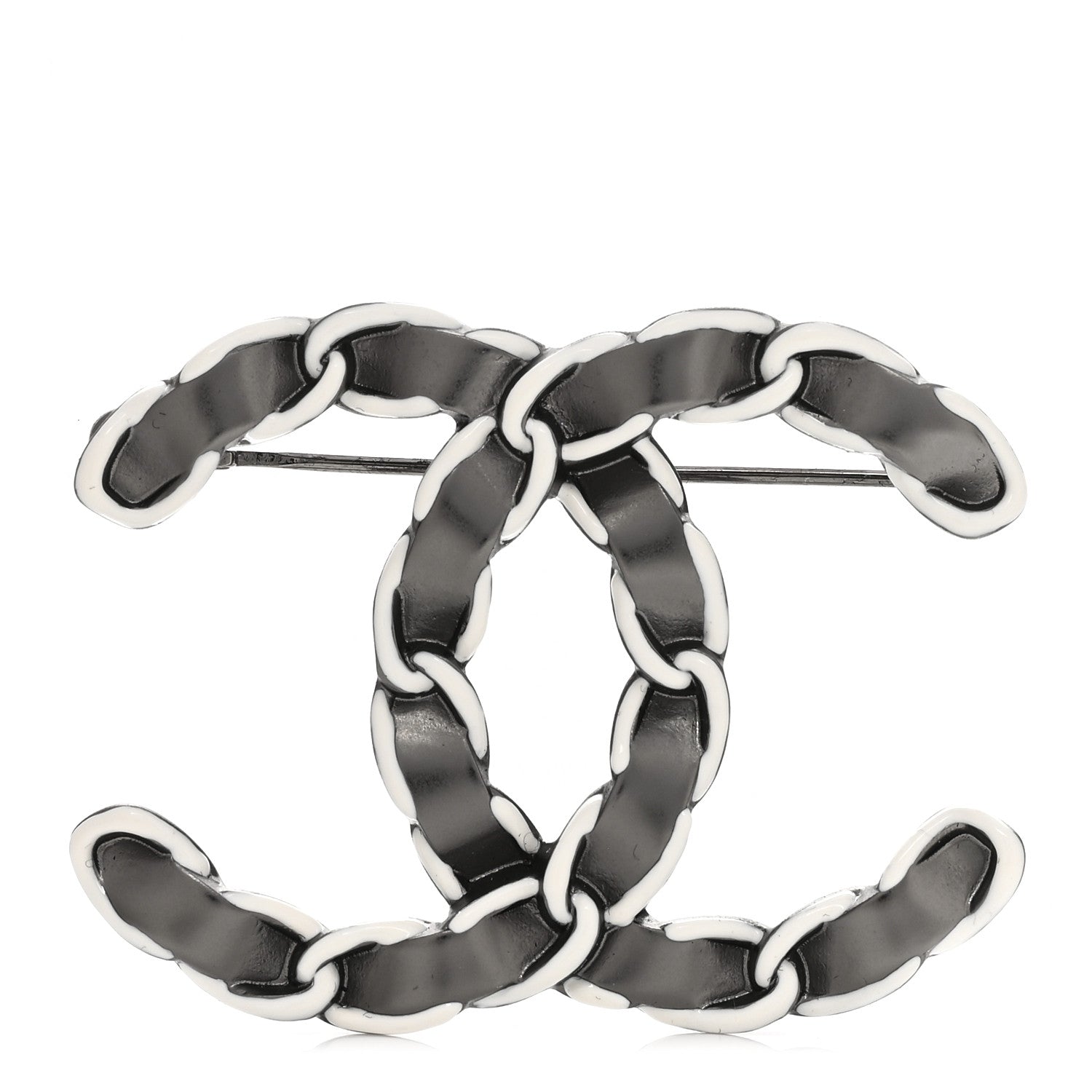 Chanel Lambskin Chain CC Brooch Ruthenium White 1 of 3