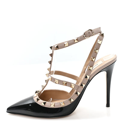 Valentino Garavani Patent Nappa Rockstud Ankle Strap 100mm Pumps 39 Black Poudre 1 of 10
