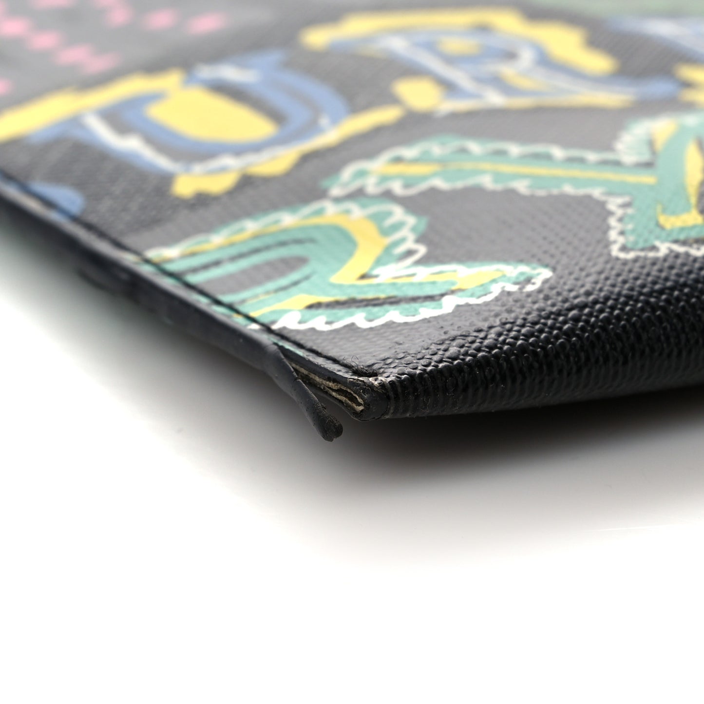 Coated Canvas Graffiti Print Zip Pouch Black