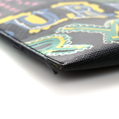 Burberry Coated Canvas Graffiti Print Zip Pouch Black 7 of 10