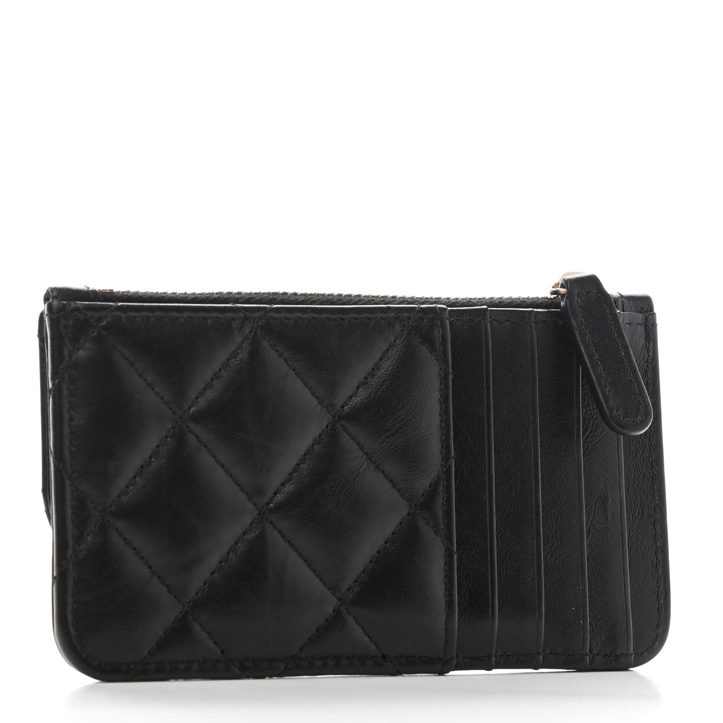 Aged Calfskin Quilted Reissue Flap Zip Card Holder Black