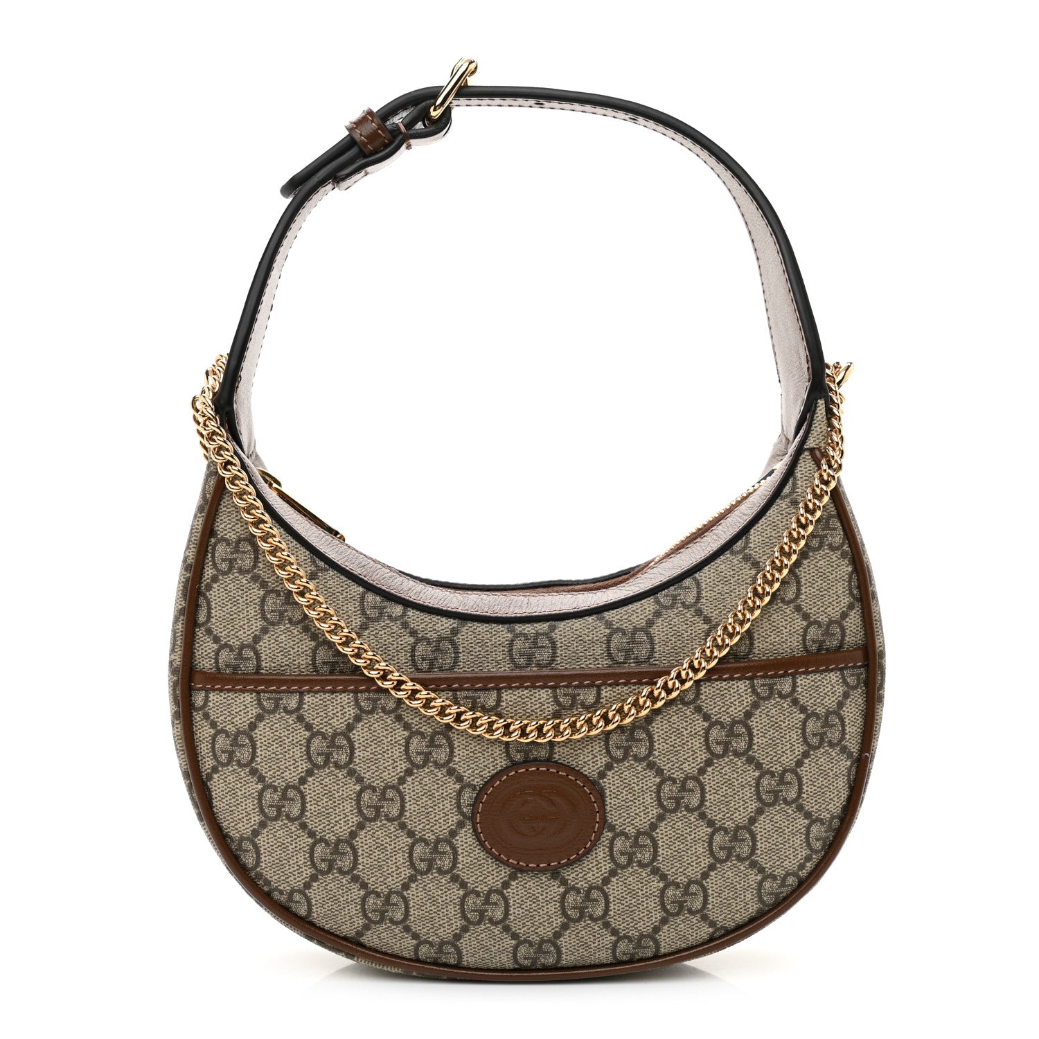 Gucci GG Supreme Monogram Azalea Calfskin Mini Retro Interlocking G Half Moon Bag Beige Ebony Brown Sugar 1 of 7