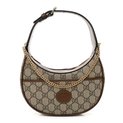 Gucci GG Supreme Monogram Azalea Calfskin Mini Retro Interlocking G Half Moon Bag Beige Ebony Brown Sugar 1 of 7