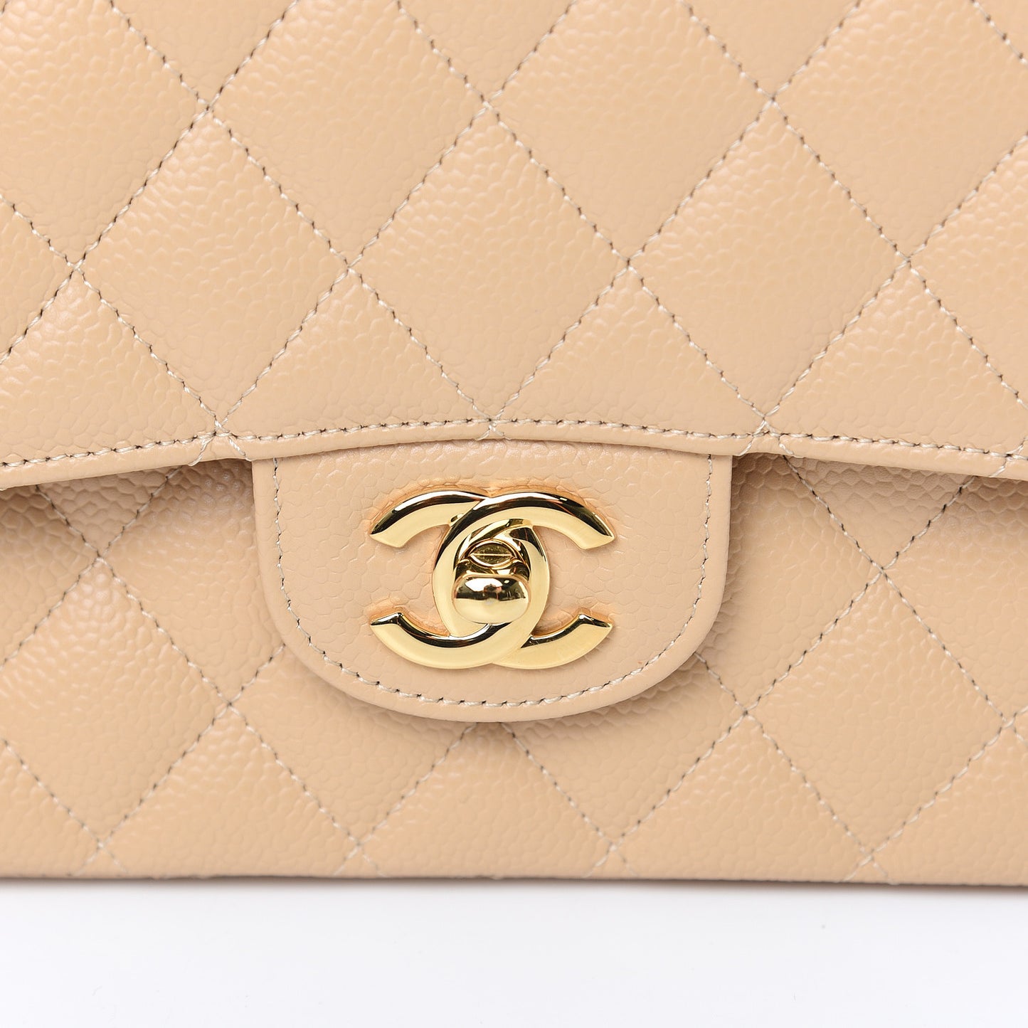 Caviar Quilted Medium Double Flap Light Beige