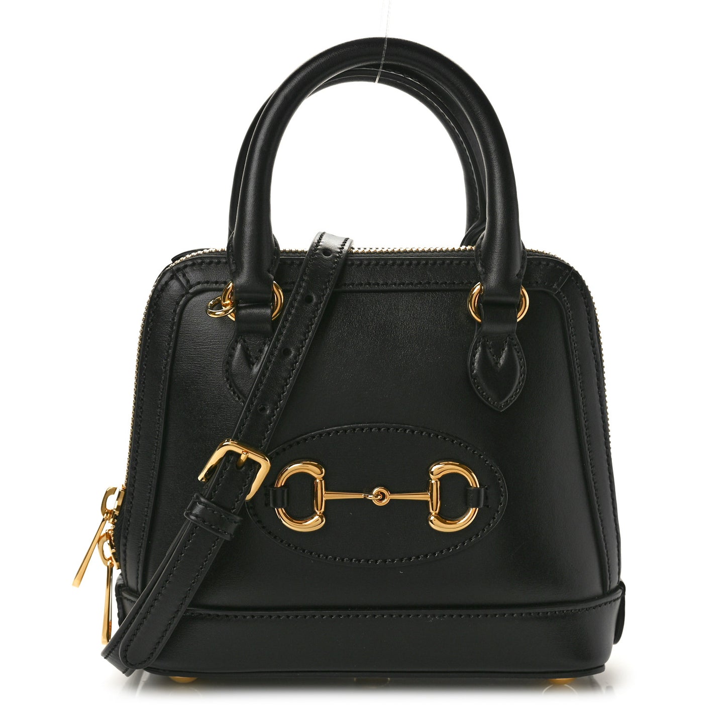 Boarded Plutone Calfskin Mini Horsebit 1955 Top Handle Bag Black
