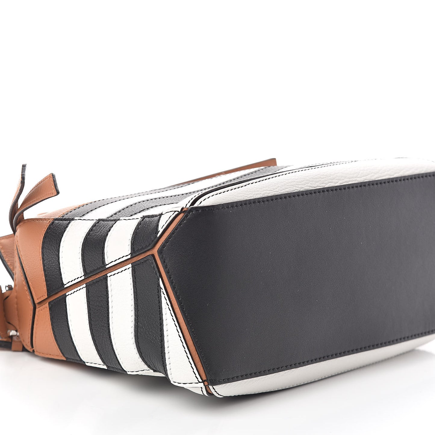 Calfskin Marine Stripe Small Puzzle Bag Tan