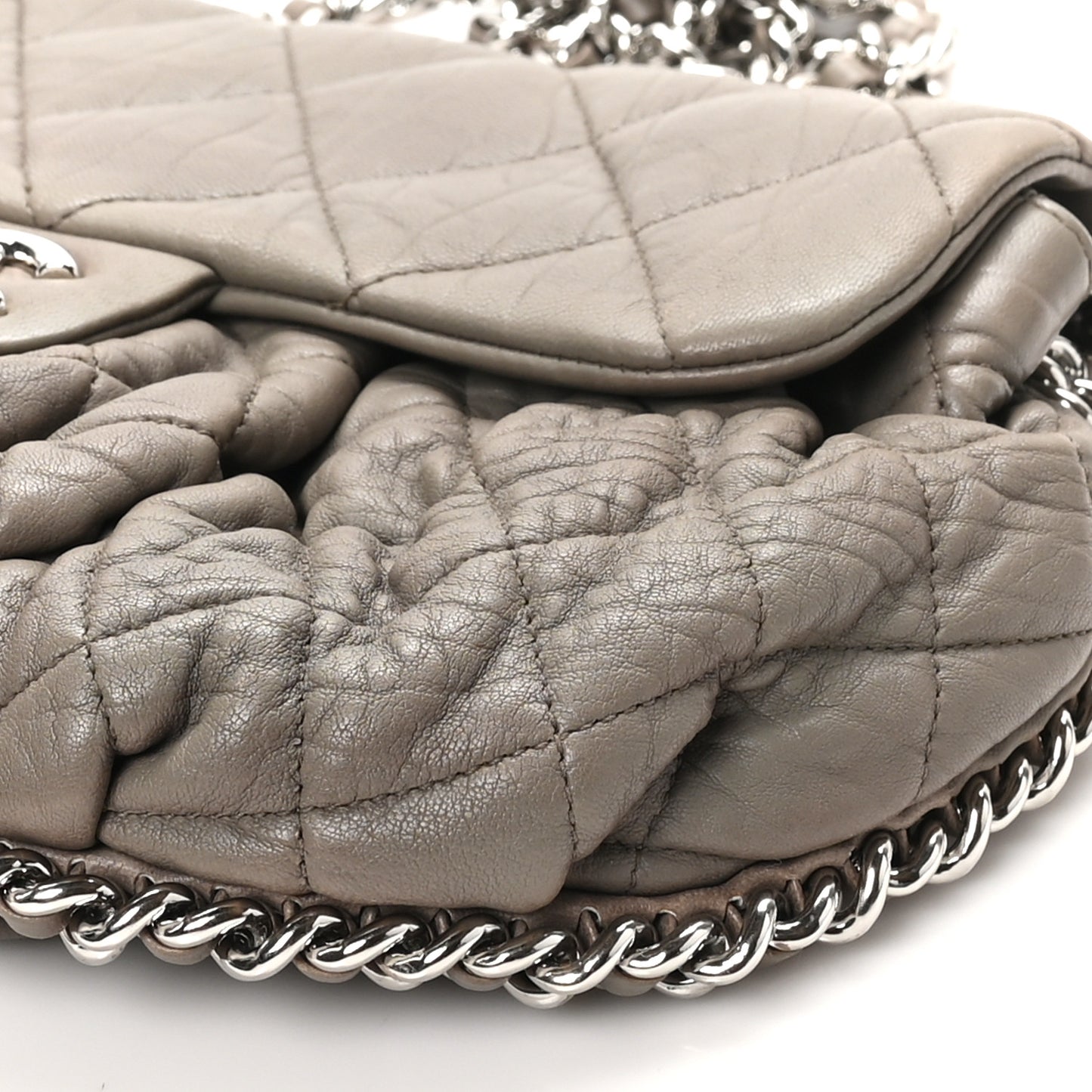 Washed Lambskin Quilted Medium Chain Around Messenger Taupe