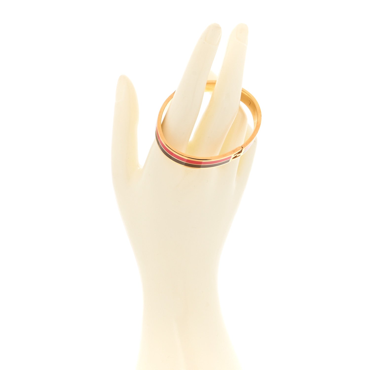 Fendi Brass Enamel FF Bracelet L Gold Black Red 2 of 7