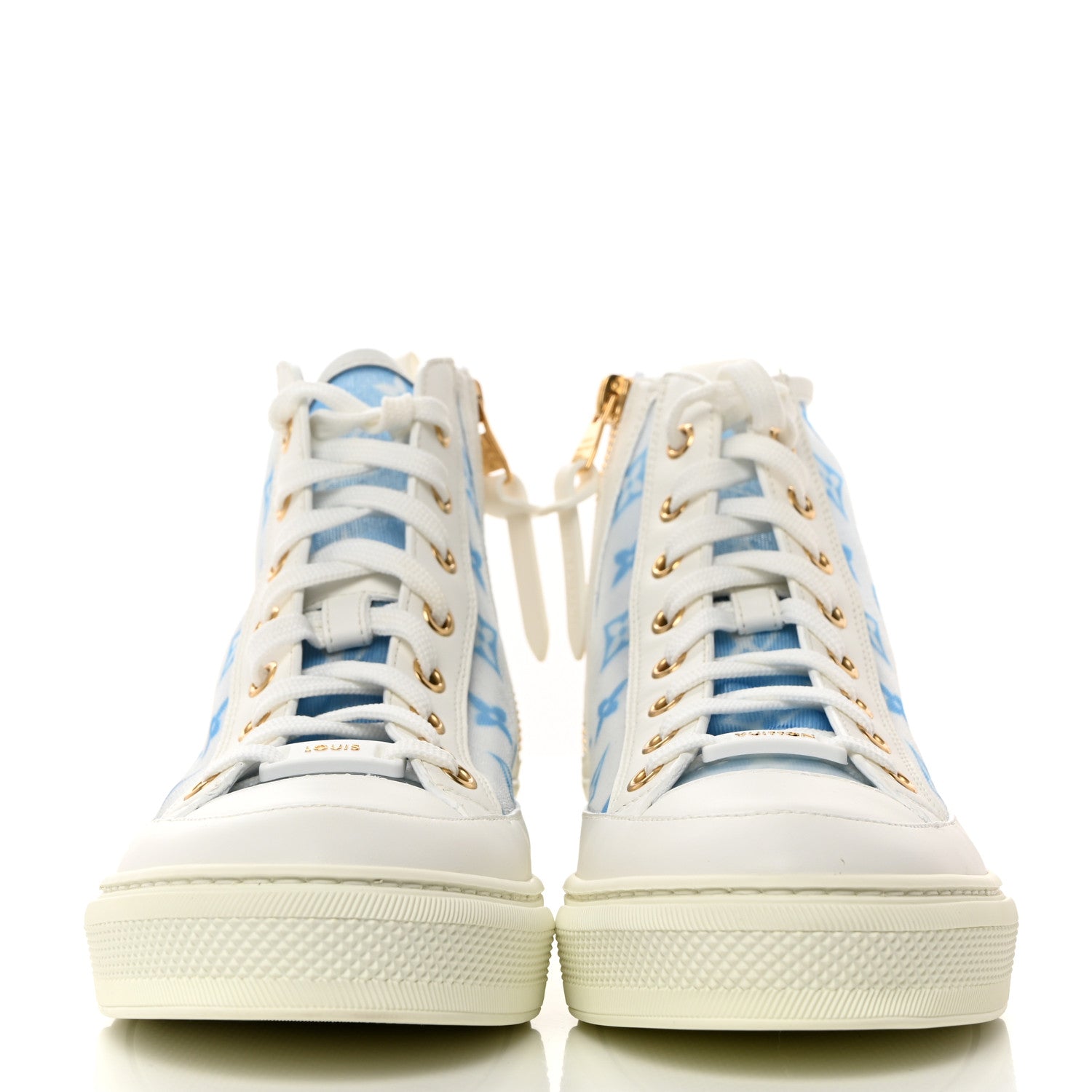Louis Vuitton Technical Fabric Calfskin Monogram Printed Stellar Sneaker Boots 38 Blue 2 of 8