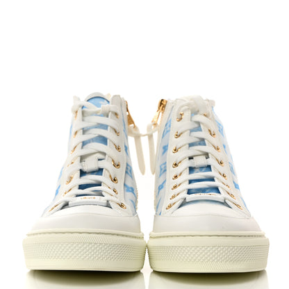 Louis Vuitton Technical Fabric Calfskin Monogram Printed Stellar Sneaker Boots 38 Blue 2 of 8