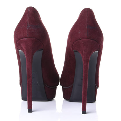 Saint Laurent Suede Janis 105 Platform Pumps 38.5 Burgundy 7 of 11