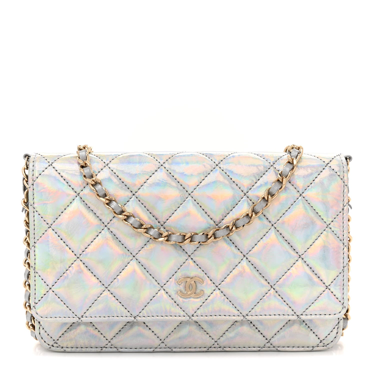 Chanel Iridescent Goatskin Quilted Wallet On Chain WOC Silver 1 of 11