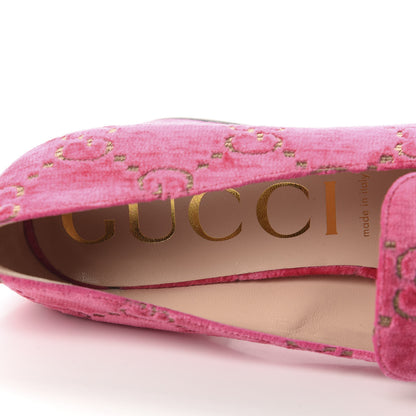Gucci Velvet GG Monogram Sylvie Web Chain Mid Heel Loafers 40 Bright Pink 8 of 10