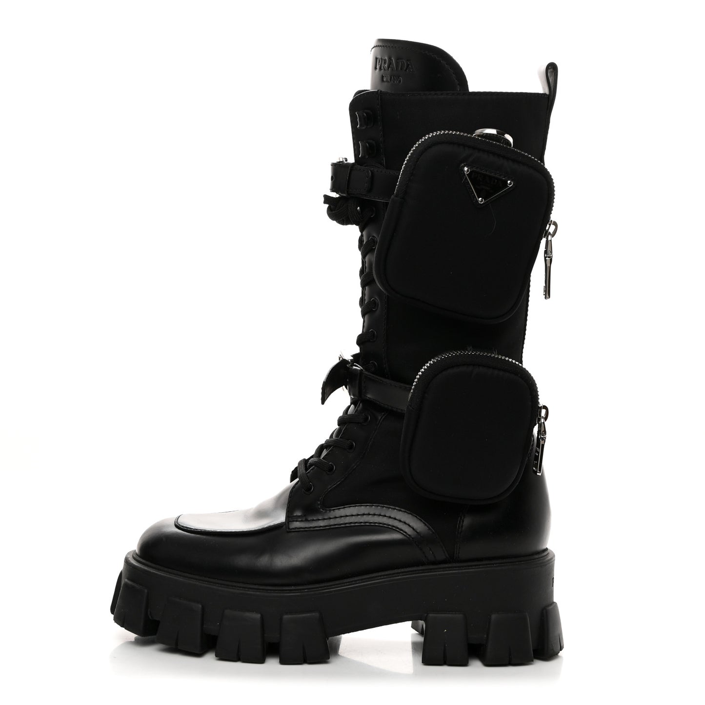 Spazzolato Rois Re-Nylon Metal Triangle Logo Monolith Pouch Pocket 55mm Tall Combat Boots 39 Black