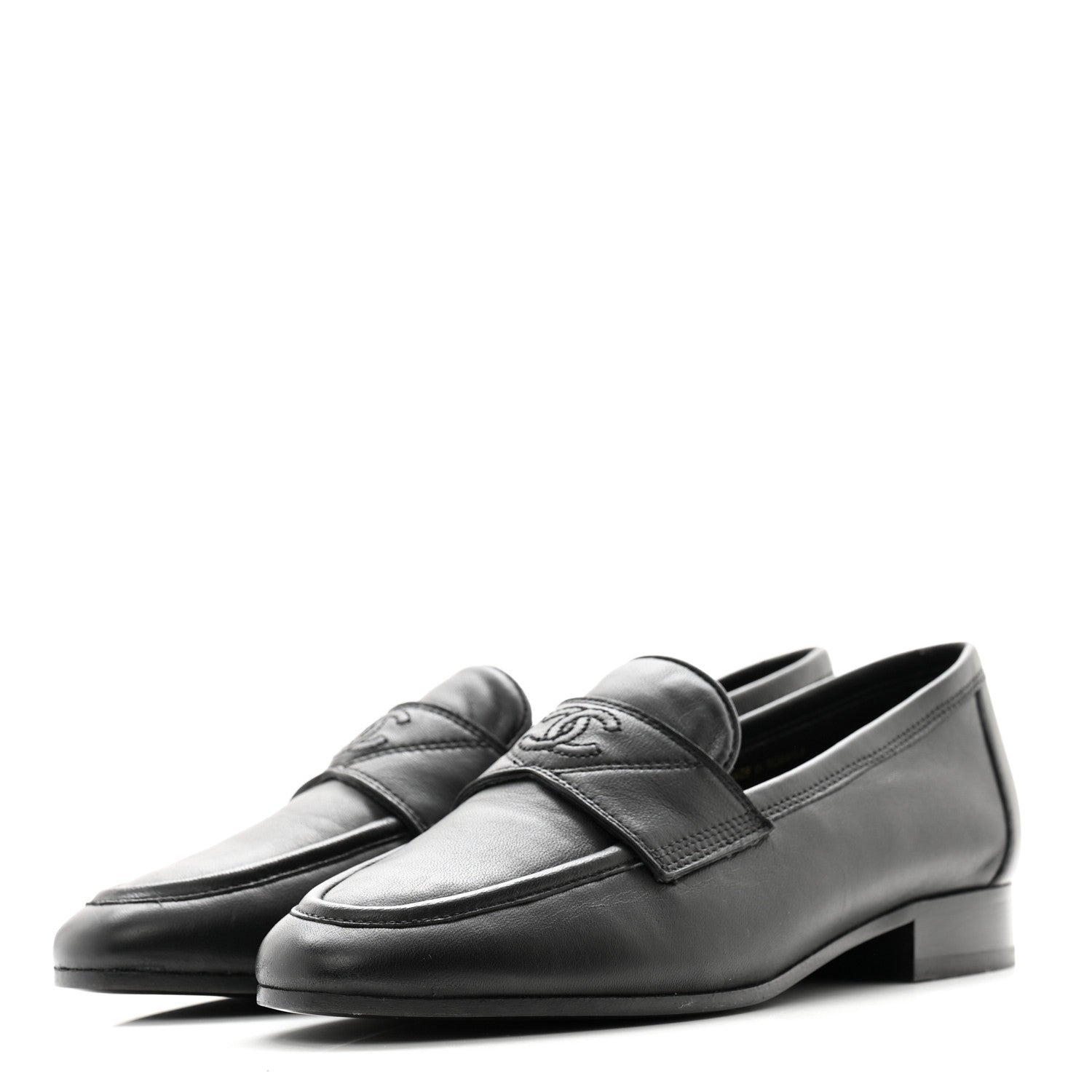 Chanel Calfskin Womens Stitched CC Loafers 35.5 Black 3 of 10