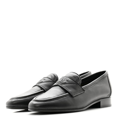 Chanel Calfskin Womens Stitched CC Loafers 35.5 Black 3 of 10