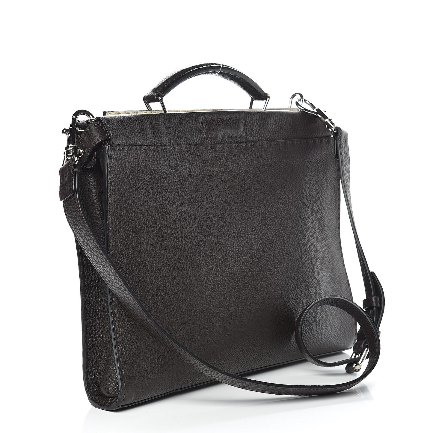 Calfskin Romano Selleria Large Peekaboo Iconic Fit Satchel Brown Milk Multicolor