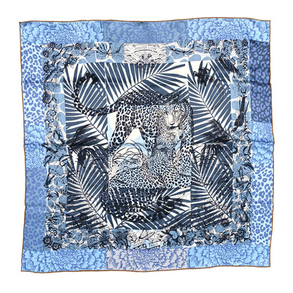 Hermes Silk Jungle Love Tampon Scarf 70 Bleu Jean White 1 of 5