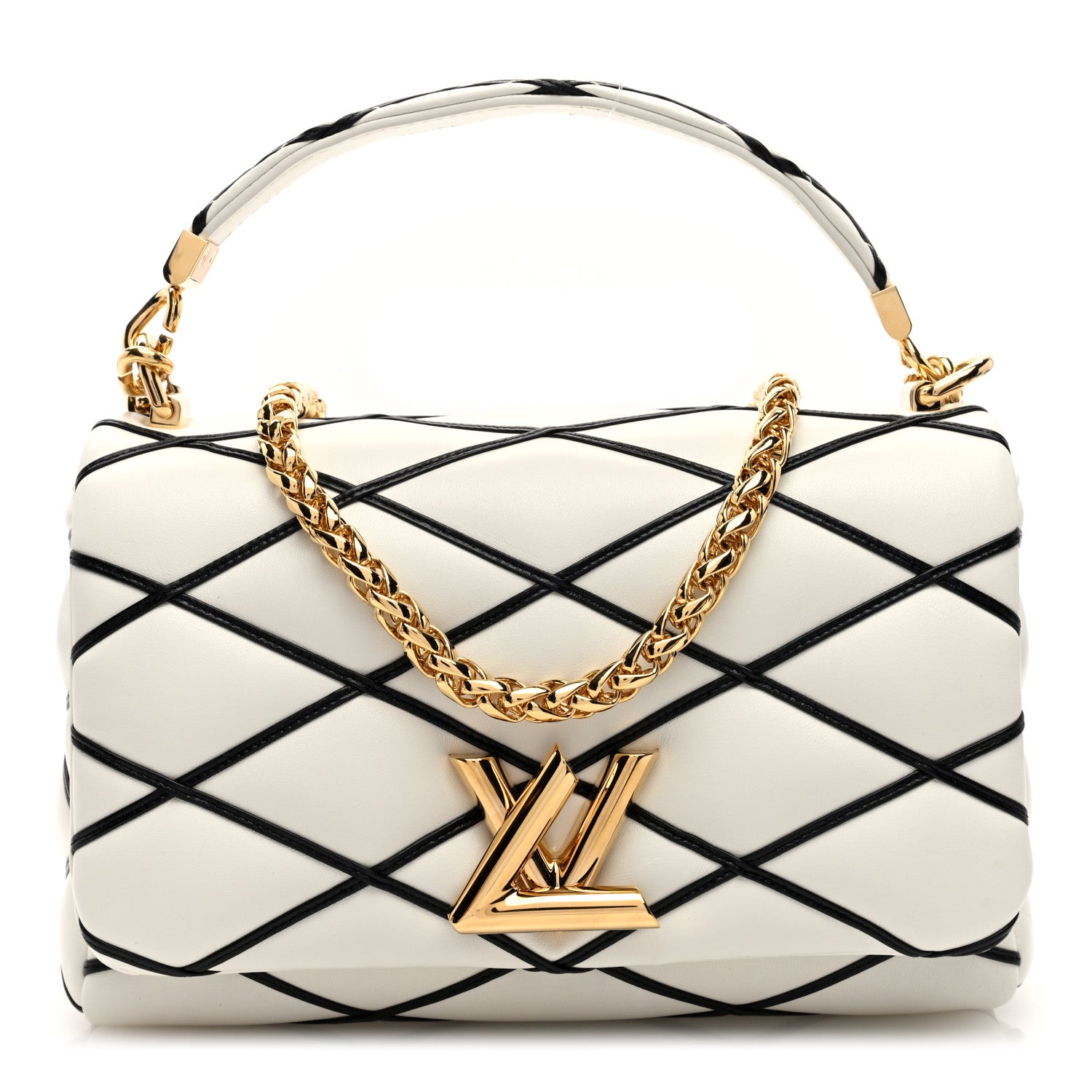 Louis Vuitton Lambskin Malletage Top Handle GO-14 MM White Black 1 of 10