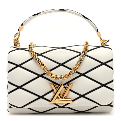 Louis Vuitton Lambskin Malletage Top Handle GO-14 MM White Black 1 of 10