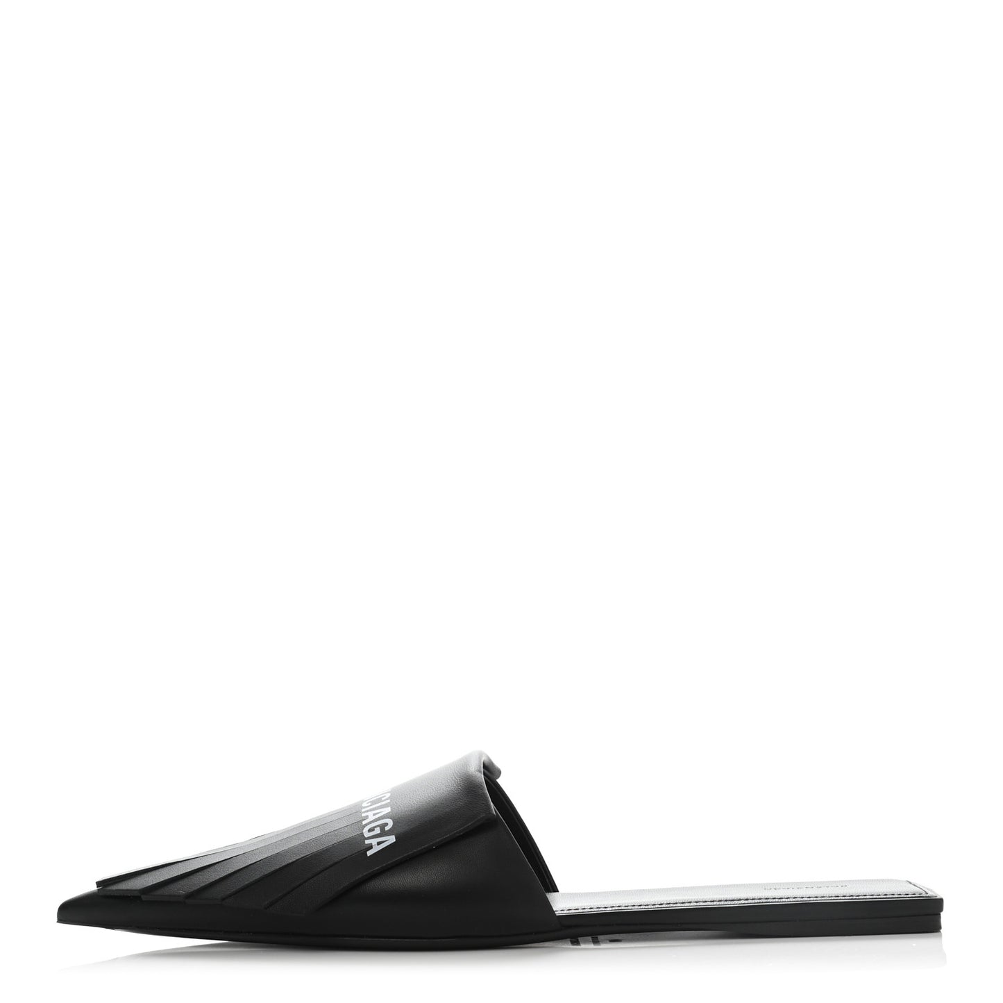 Nappa Pointed Toe Fringe Knife Logo Mules 41 Black White