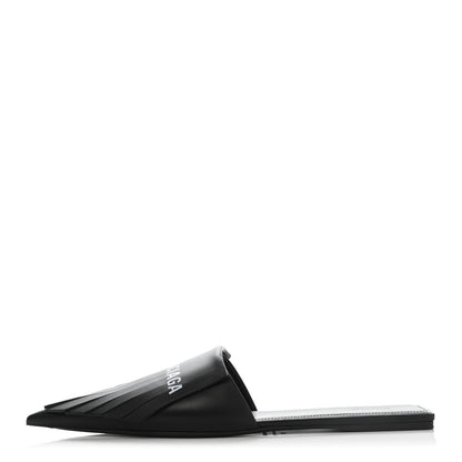 Balenciaga Nappa Pointed Toe Fringe Knife Logo Mules 41 Black White 1 of 9
