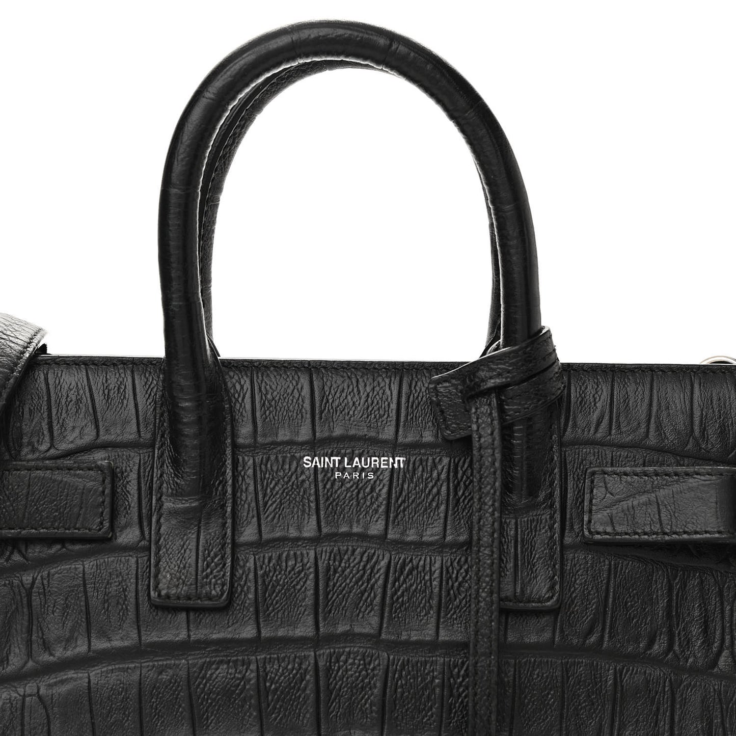 Calfskin Crocodile Embossed Nano Sac De Jour Black
