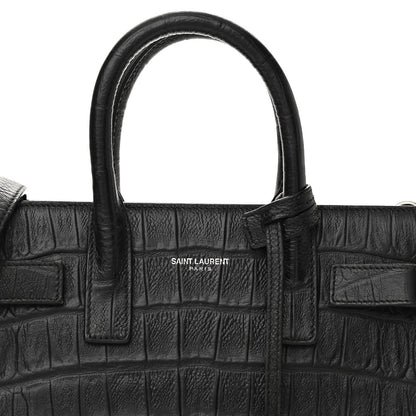 Saint Laurent Calfskin Crocodile Embossed Nano Sac De Jour Black 7 of 13